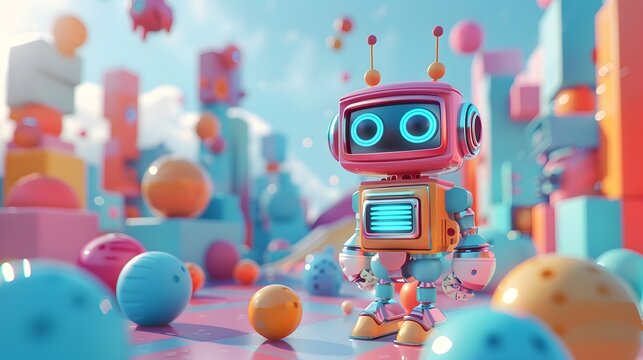 Playful Robotic Companion Exploring Whimsical Colorful 3D Inspired World