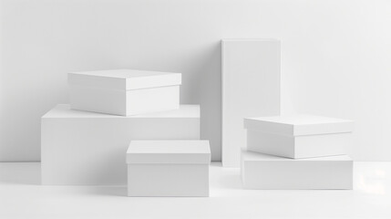 Minimalistic white boxes on a clean background.