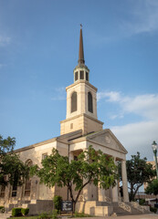 San Antonio Central Christian Church building exterior on a clear blue sky day