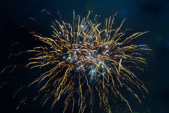 Colorful photos of a July 4th firworks festival celebration in the evening in San Antonio Texas