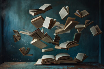 Floating books, levitating in mid-air or arranged in unexpected formations. 