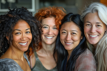Fototapeta premium Group of beautiful diverse women. Portrait of smiling women friends.
