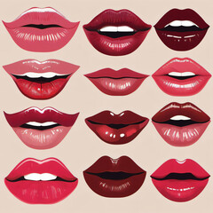 Different types of lips are designed for postcards, clothes printing and other occasions