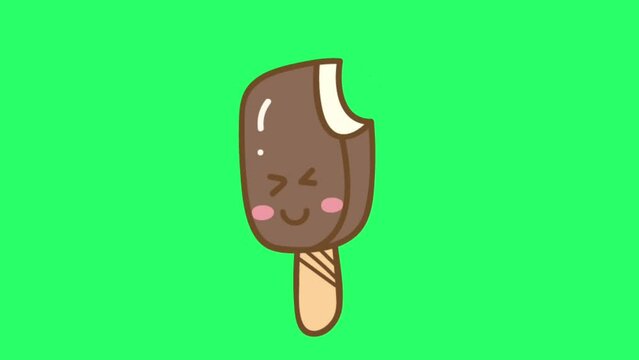 Animation ice cream on green background.