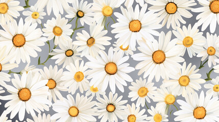 Daisies illuminated by soft studio lighting, creating a visually stunning and seamless 70s-inspired pattern with a touch of elegance.