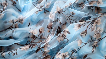 Close up of blue fabric flower pattern