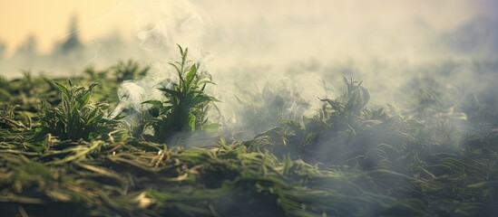 Fire engulfing grassy field near trees