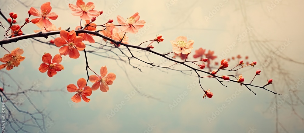 Wall mural Branch displaying red and yellow flowers