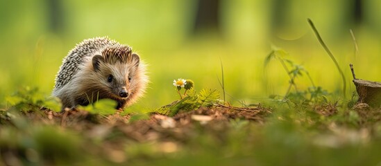 Hedge wandering in forest grass