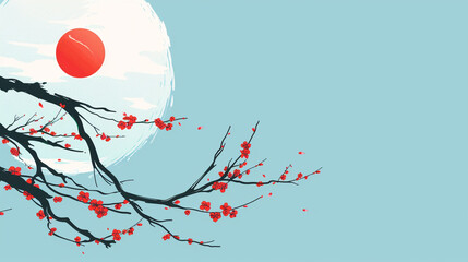 A serene sky blue background with the flag of Japan on the left side.