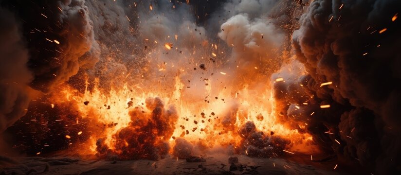 Truck with tire on dirt road near blazing fire