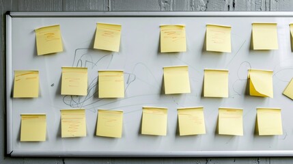 Yellow post-it notes on a whiteboard.