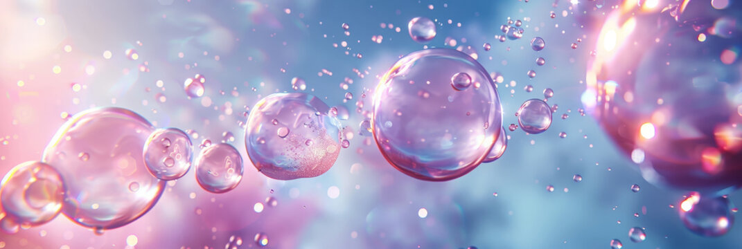 A Collection Of Water Bubbles In A Purple Air Background, Pink Bubbles Floating On The Surface Of The Water.purple Water Bubles Close Up	
