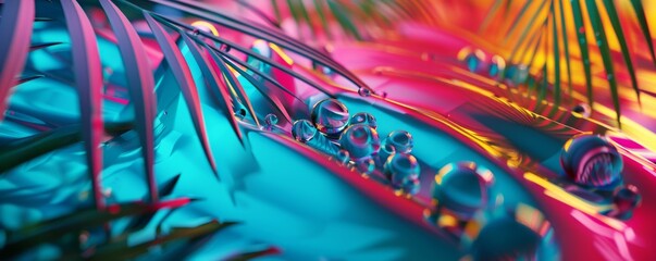 abstract 3D background with Vibrant Colors and Textured Reliefs. Abstract background rendered with colors that suggest a tropical and joyful environment