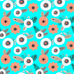 Vector floral 3d seamless pattern background. Seamless colorful floral background pattern.