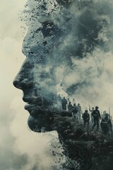 Photo manipulation showing an old battle scene fading into a peaceful modern Memorial Day celebration.