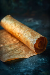 A parchment scroll background, edges rolled up slightly to add depth to the presentation,