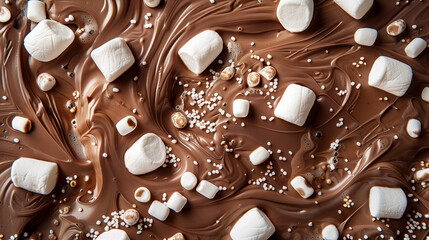 Melted chocolate background with marshmallows