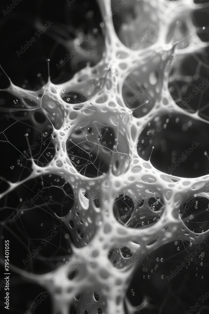 Poster a simulation of a neural lace, brain-computer interfaces woven together in a complex web,