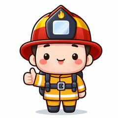 Cute firefighter cartoon character isolated on a white background. 