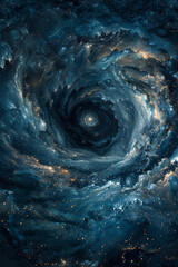 A starfield distorted by the gravitational pull of an unseen black hole, stars appearing to swirl inward,