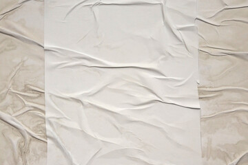 white crumpled and creased glued wrinkled paper poster texture background