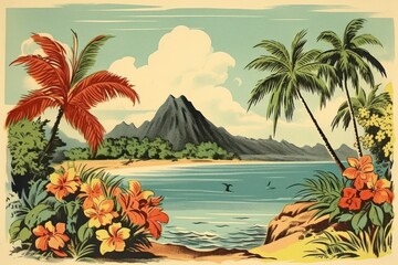 Fototapeta na wymiar Tropical island outdoors painting tropics.