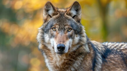 Portrait of a wolf in the autumn forest