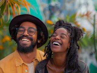 Fototapeta premium A happy couple is laughing together.