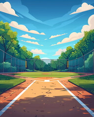 Fototapeta premium Outdoor baseball court scene in flat graphics