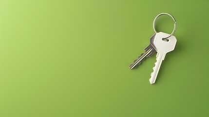 Minimalist Key on Green Background, Great for Property and Security