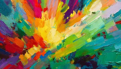 closeup of abstract rough colorful bold rainbow colors explosion painting texture with oil...