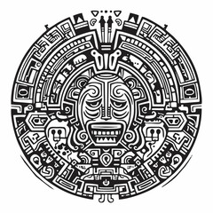mayan aztec calendar with mask