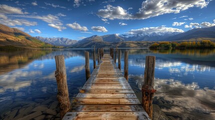 Naklejka premium Wooden jetty at Lake
