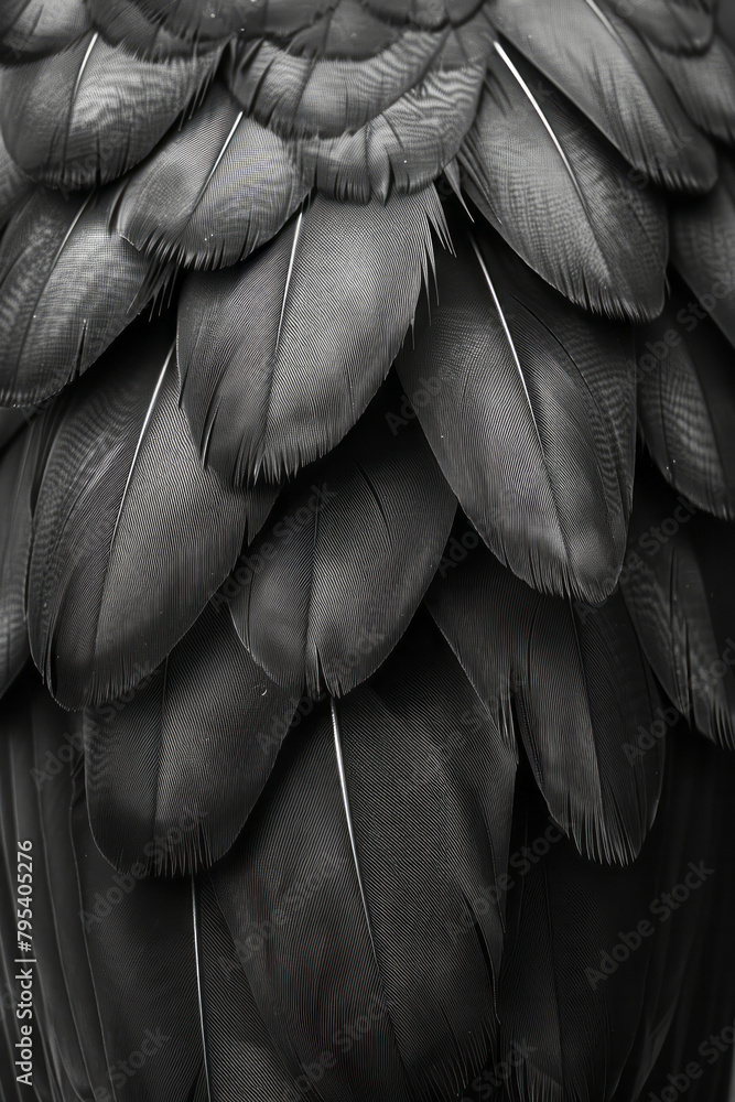 Poster An array of geometric feathers, each plume a study in form and repetition,