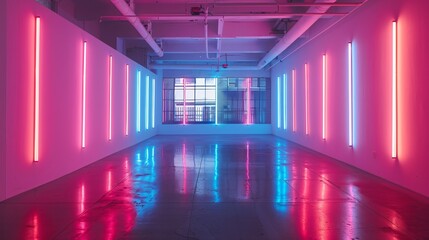 Vivid Neon-Lit Passage in a Contemporary Building