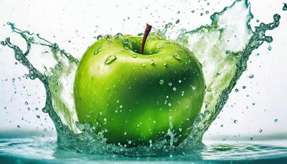 green apple with water splash isolated on white background generative ai