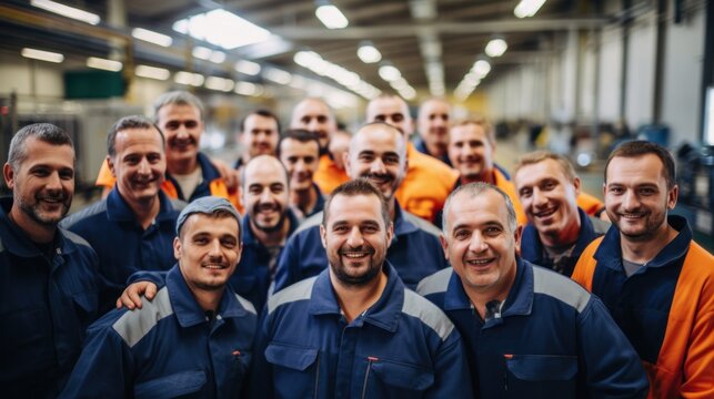 Group of employees and groups of engineers in industrial plants Team and engineers Standing with a cheerful smile in the factory