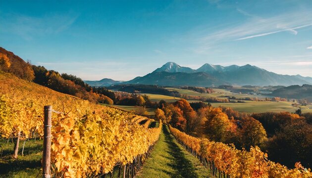 stunning autumn nature of austria panorama view of vineyard and hills in autumn south styria gamlitz austria eckberg europe popular travel destination concept of an ideal resting place