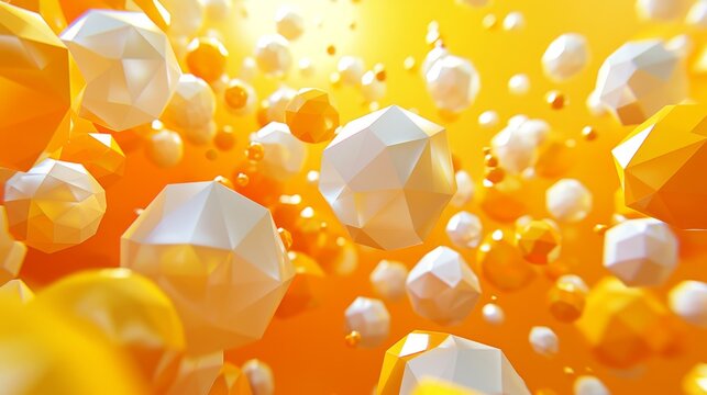 A lot of randomly placed polyhedra in a yellow color space.