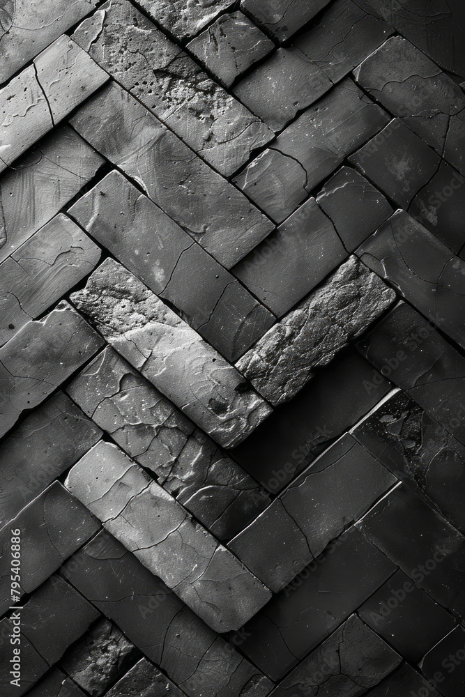 Poster the stark beauty of a monochromatic chevron pattern, alternating in texture and relief,