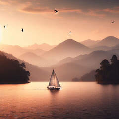Ein einzelnes Segelboot auf einem See