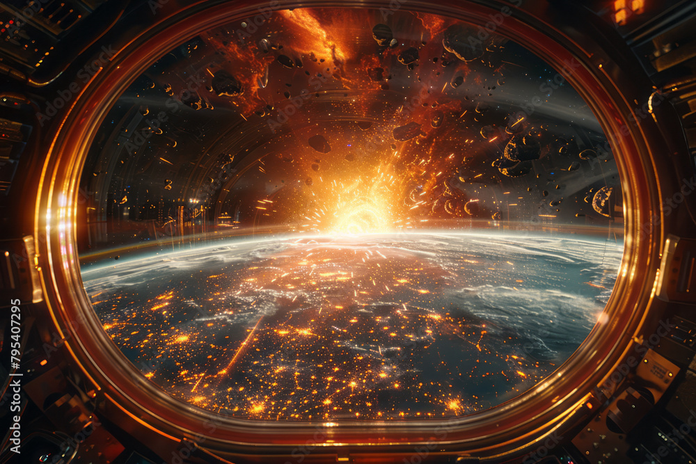Aufkleber The view from a spaceship's window, showing a distant supernova explosion in vivid detail.