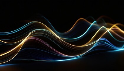 vibrant abstract neon light waves on black background