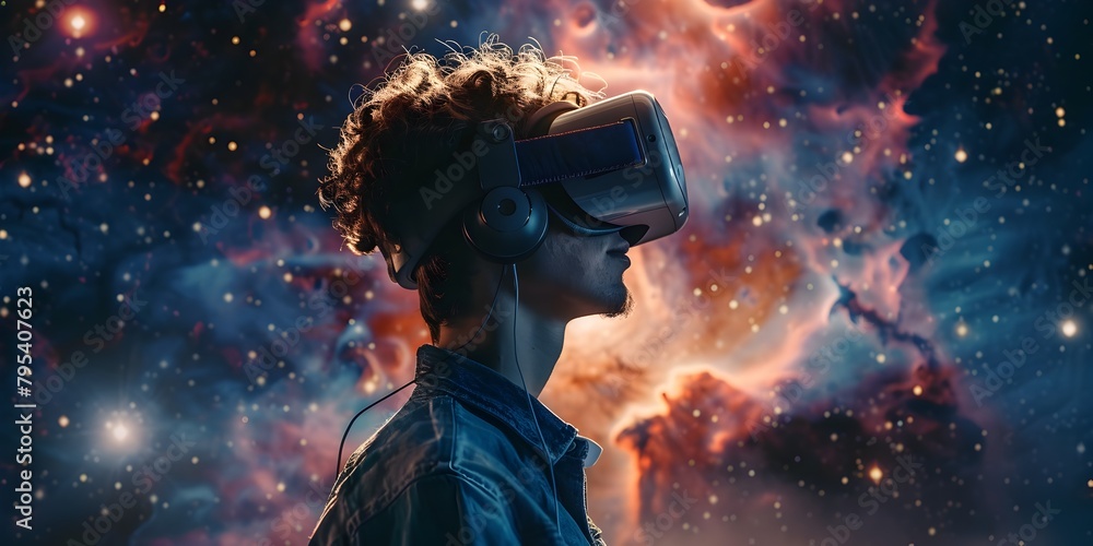 Poster exploring the boundless cosmos through immersive virtual reality a journey into the depths of space 