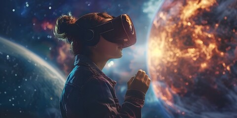 Immersive Virtual Reality Experience Exploring the Expansive Solar System and Cosmic Wonders of the...