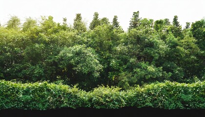 forest landscape natural hedge with green trees and shrubs isolated on transparent background