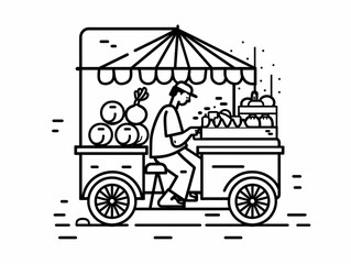 Outline icon of street hawker using minimalist style and black line outline. White background
