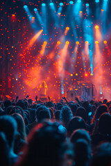 A concert bokeh, stage lights diffused into a soft glow over the crowd,