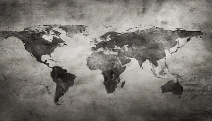 black and white vintage map of the world horizontal background isolated object